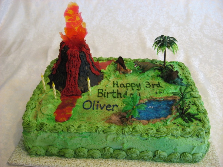 Dinosaur with Volcano Cake