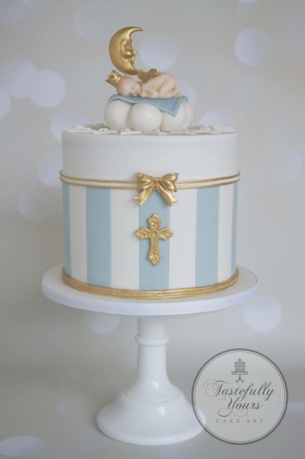 Gold and Baby Boy Baptism Cake
