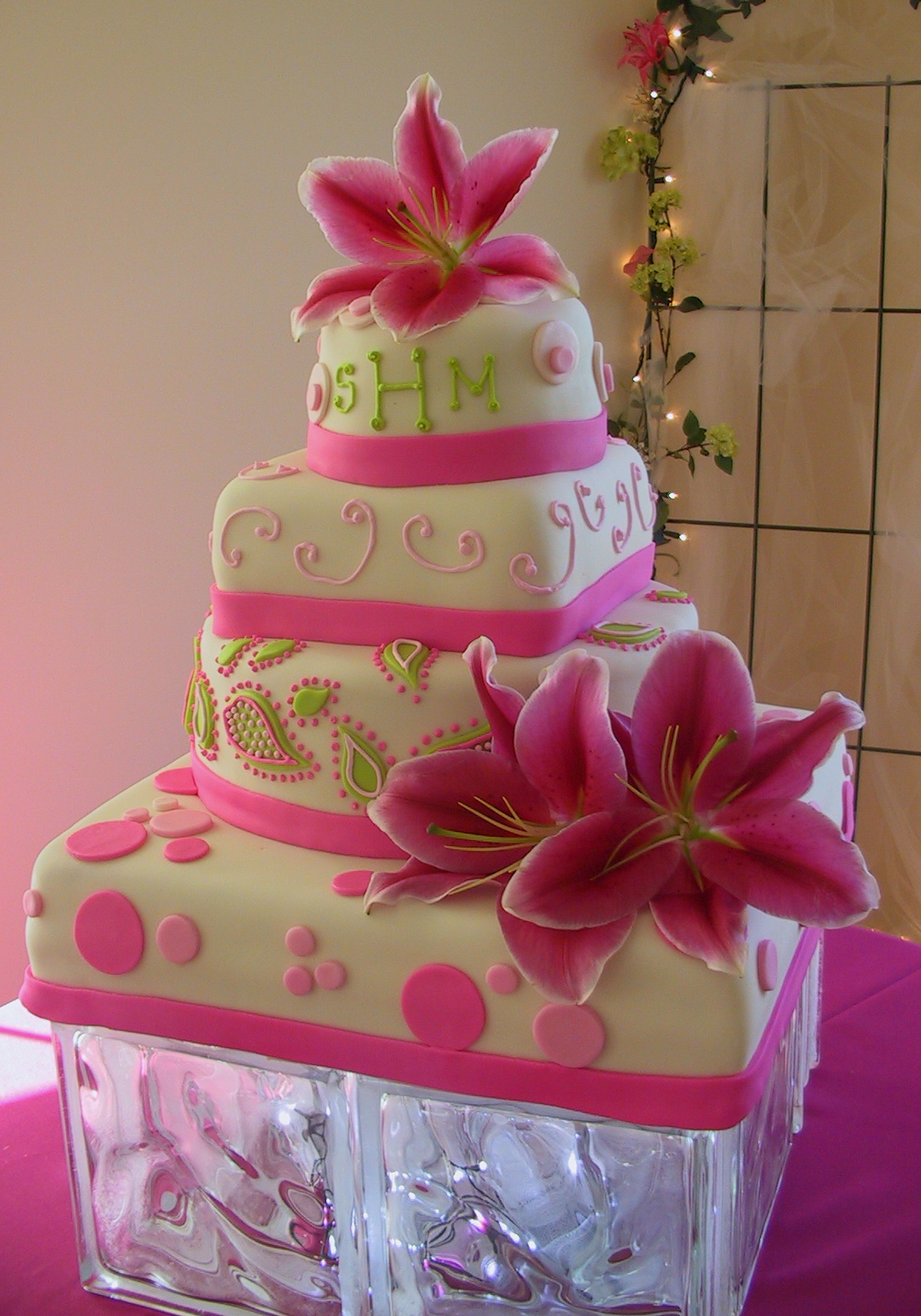 Hot Pink and Green Wedding Cake