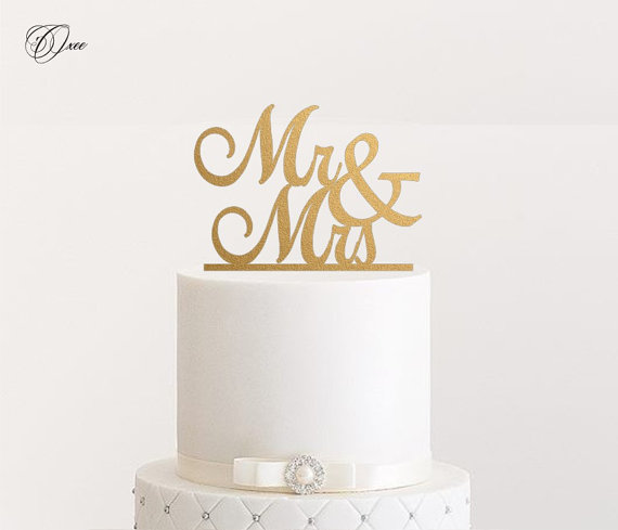 Mr. and Mrs. Wedding Cake Topper Gold