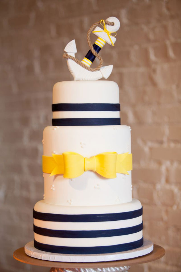 Nautical Navy and Yellow Wedding Cake