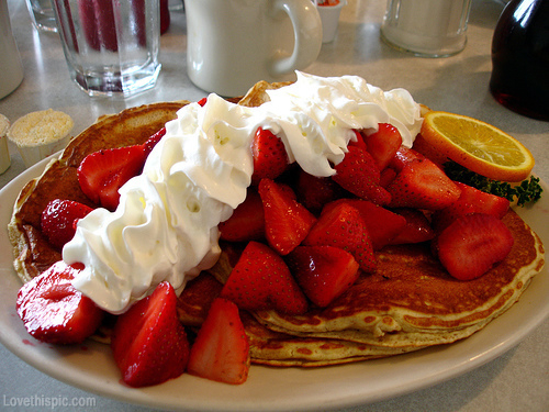 Pancakes with Strawberries and Whip Cream Pancakes with Strawberries and Whip Cream