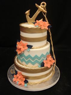 Peach and Gold Birthday Cake