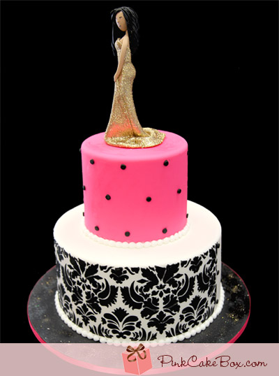 Pink and Black Sweet 16 Birthday Cake
