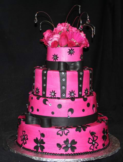 Pink and Black Wedding Cake