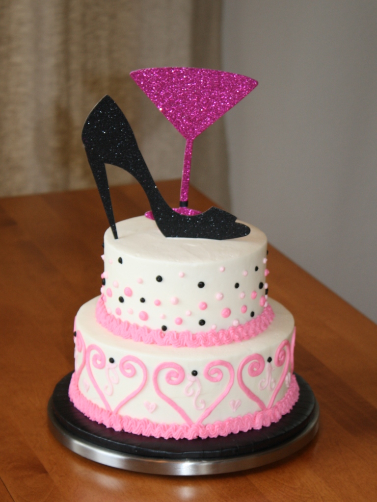 Pink and Black Wedding Shower Cake