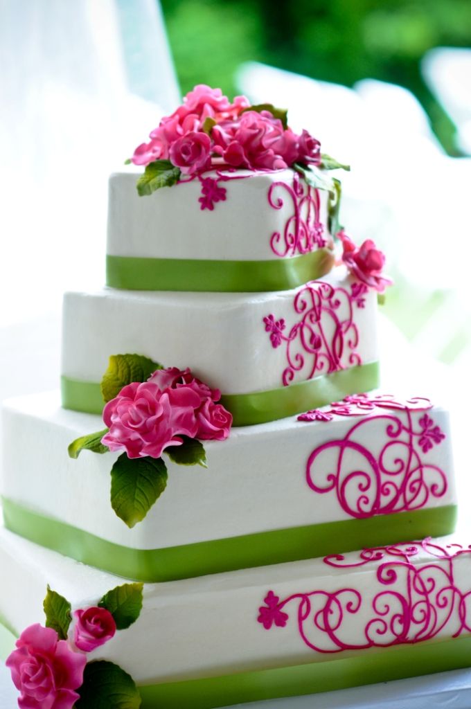 Pink and Green Wedding Cake
