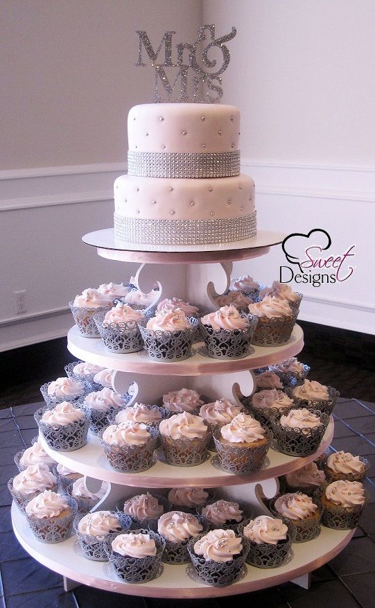 Pink and Grey Cupcake Wedding Cake