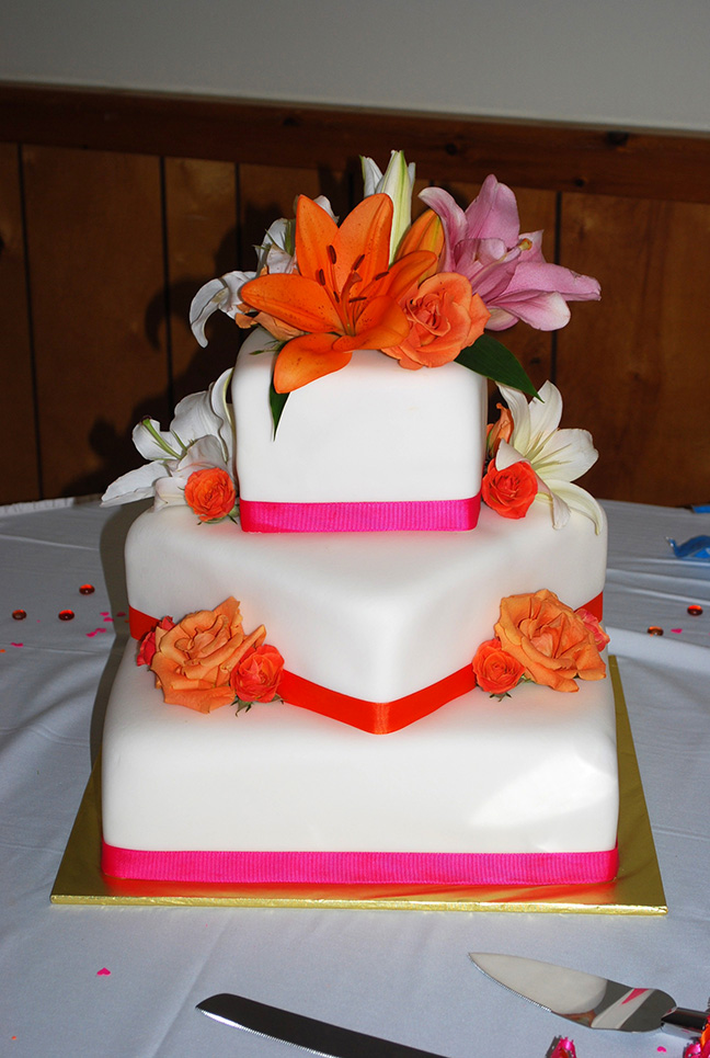 Pink and Orange Wedding Cake