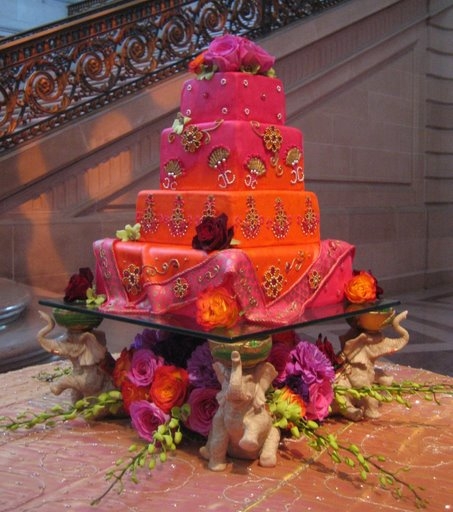 Pink and Orange Wedding Cake