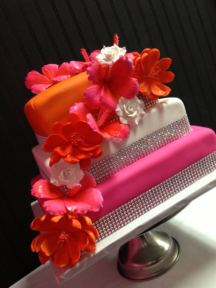 Pink and Orange Wedding Cake