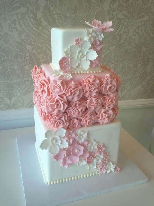 Pink and White Rosette Wedding Cake