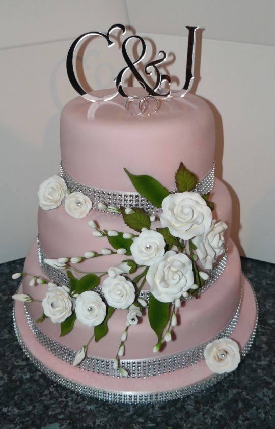 Pink and White Wedding Cake Bling