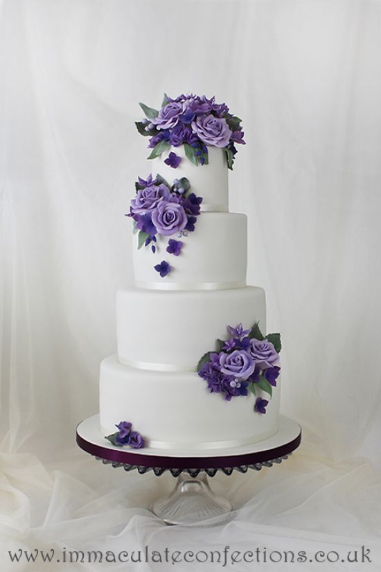 Purple and Lavender Roses Wedding Cake