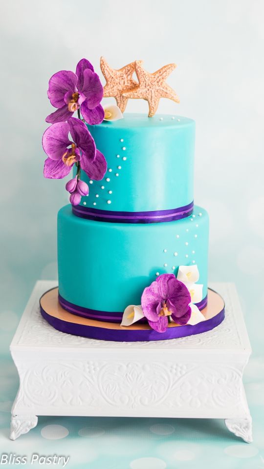 Purple and Teal Wedding Cake