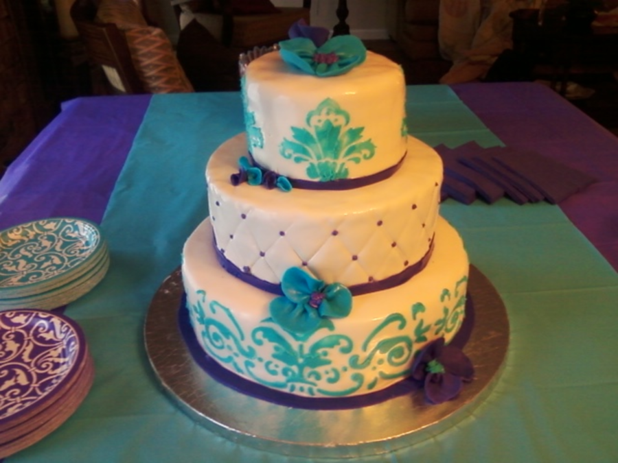 Purple and Teal Wedding Cake