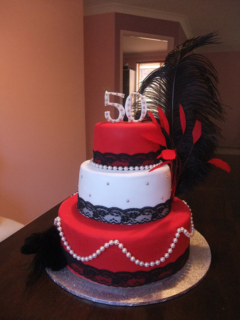 Red and Black 50th Birthday Cake