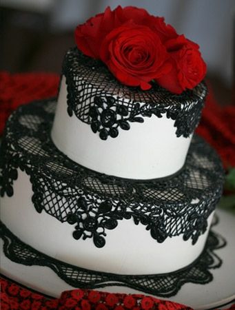 Red and Black Lace Wedding Cake Red and Black Lace Wedding Cake