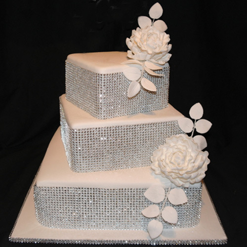 Rhinestone Wedding Cake with Ribbon