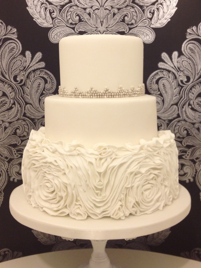 Ruffle Wedding Cake with Roses