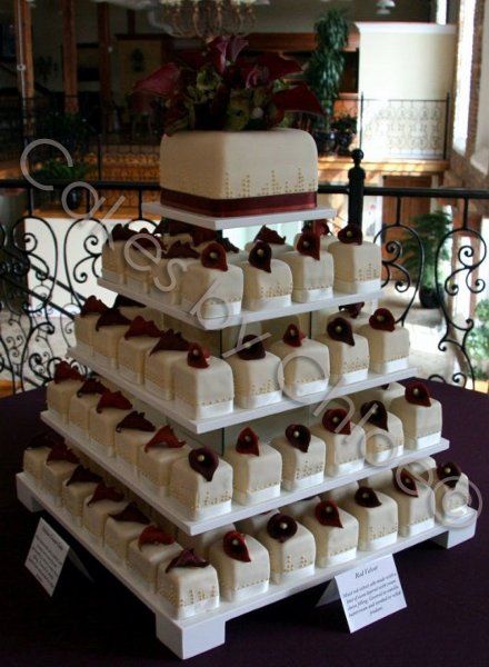 Square Wedding Cake and Cupcakes