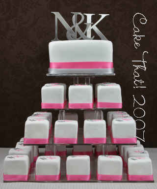Square Wedding Cake and Cupcakes