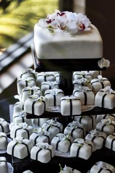 Square Wedding Cake and Cupcakes
