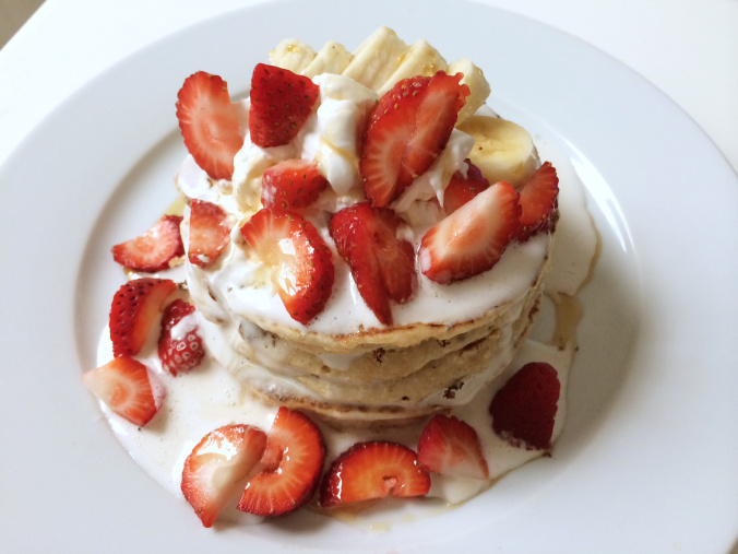 Strawberry Banana Pancakes with Whipped Cream