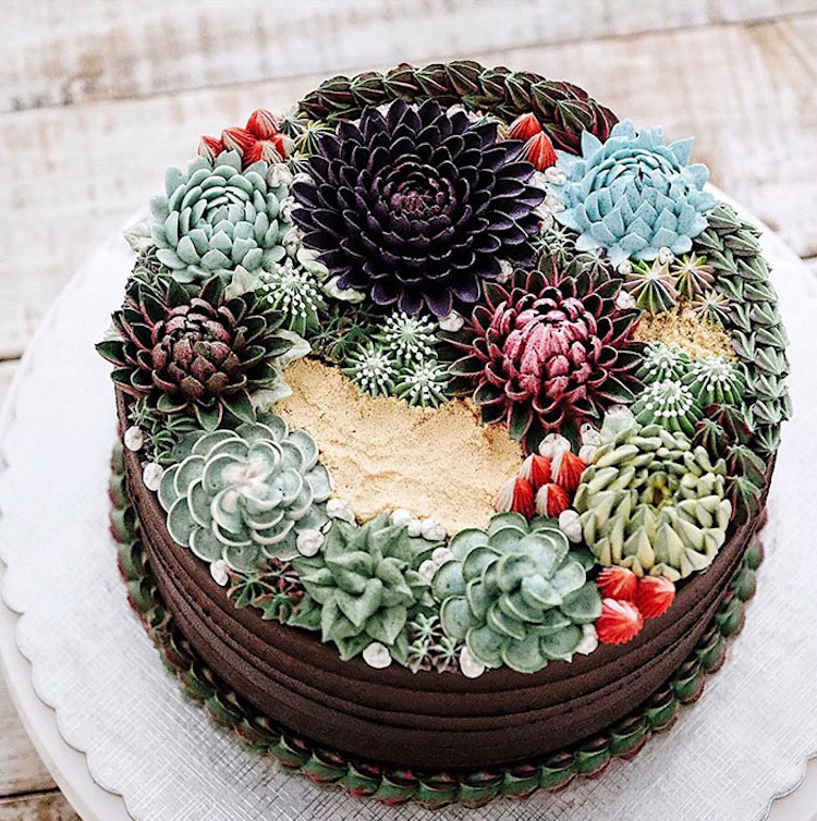 Succulent Wedding Cake with Cupcake