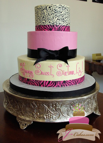 Sweet 16 Cake Pink Black and White