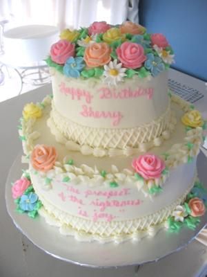 Two Tier Cake with Buttercream Flowers