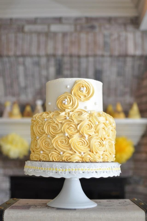 Two Tier Yellow Buttercream Wedding Cakes