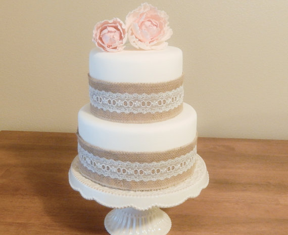 Wedding Cake with Burlap and Lace