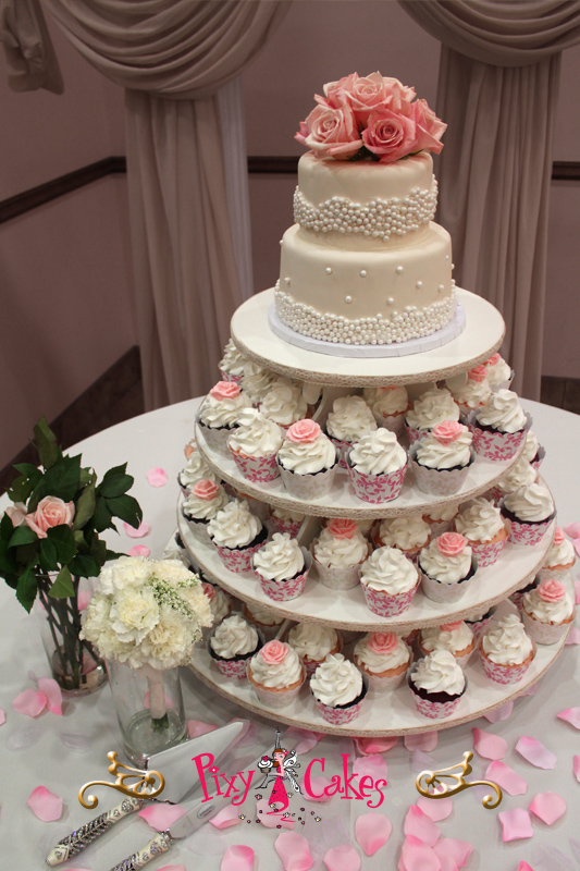 Wedding Cake with Cupcakes Wedding Cake with Cupcakes