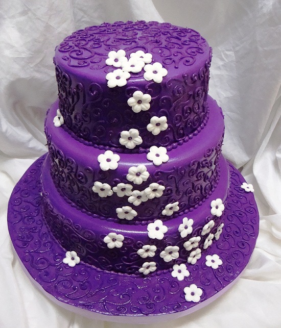 Wedding Cake with Purple Flowers Wedding Cake with Purple Flowers