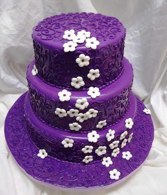 Wedding Cake with Purple Flowers