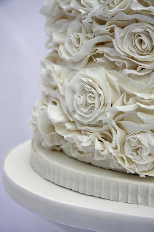 Wedding Cake with Ruffles and Roses