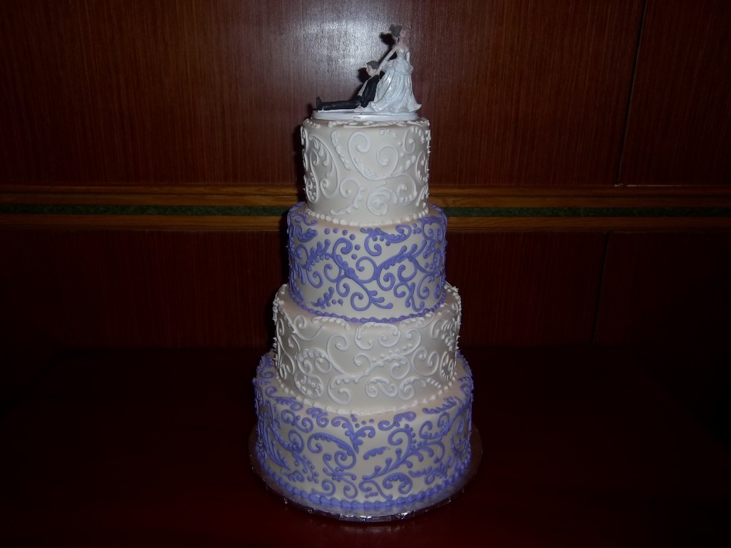 White and Lavender Wedding Cake