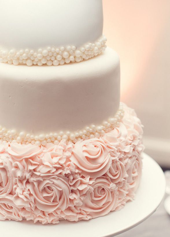White Buttercream Wedding Cake with Pink Roses