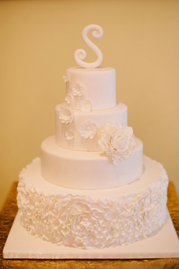 White Wedding Cake with Fondant Flowers