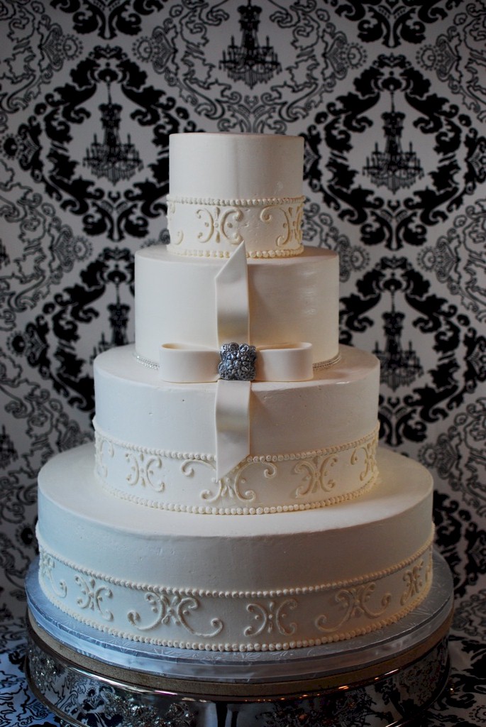 White Wedding Cake with Scrolls