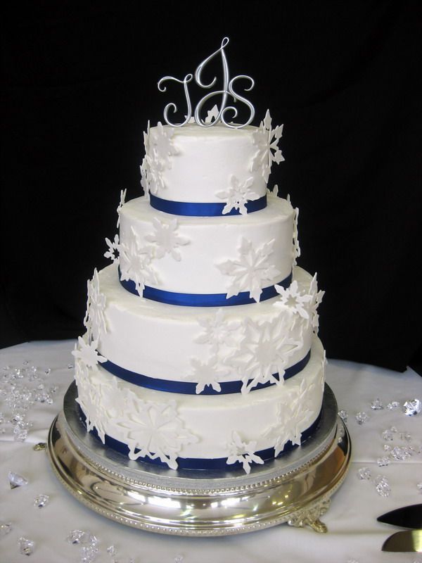 Winter Wedding Cake with Snow Flakes