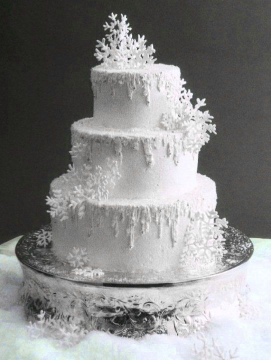 Winter Wedding Cake with Snow Flakes