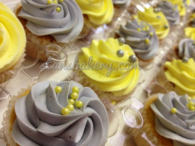 Yellow and Gray Wedding Cupcakes