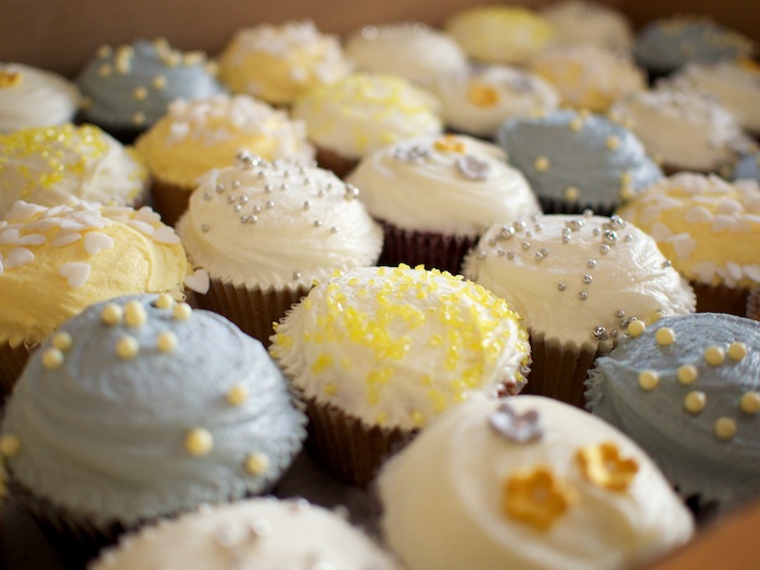 Yellow and Gray Wedding Cupcakes