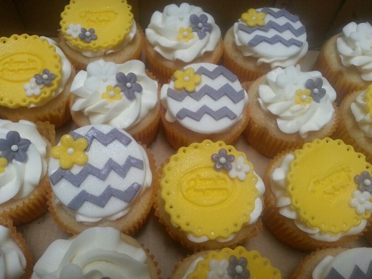 Yellow and Grey Baby Shower Cupcakes