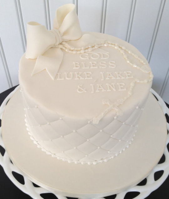 All White Baptism Cake