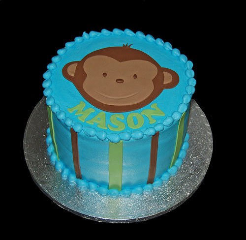 Baby Boy Monkey 1st Birthday Cake