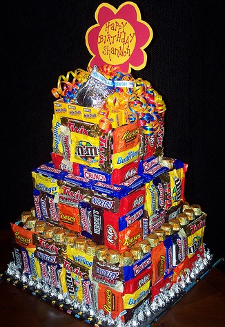 Birthday Cake Made with Candy Bars