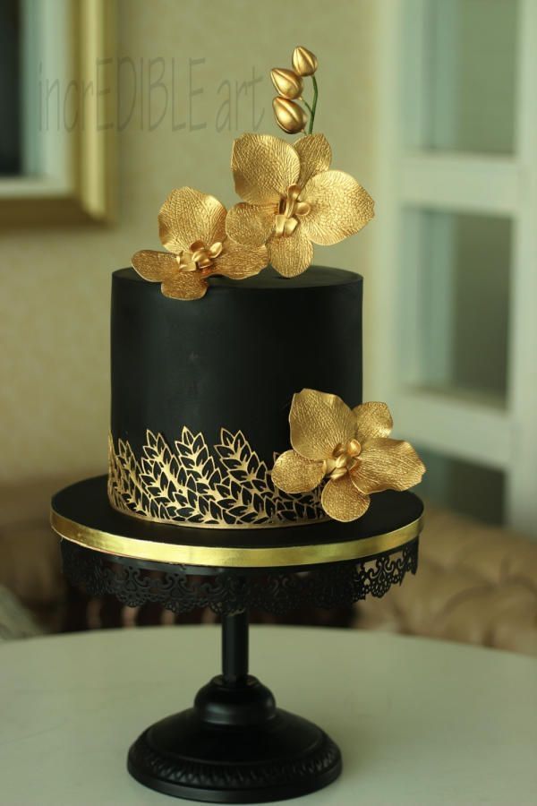 Black and Gold 50th Birthday Cake